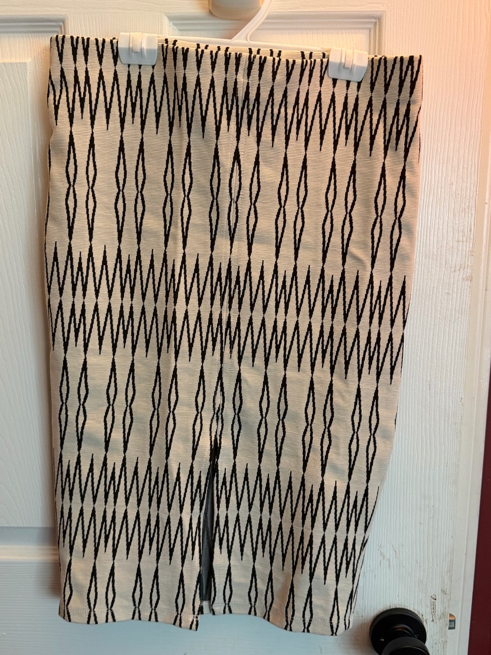 Zara Black and Cream Geometric Midi Skirt